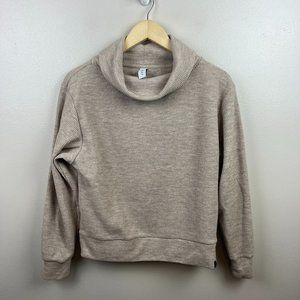 Varley Huntly Sweater Size XS Tan Brown Side Zips Split Cowl Neck Cozy Neutral